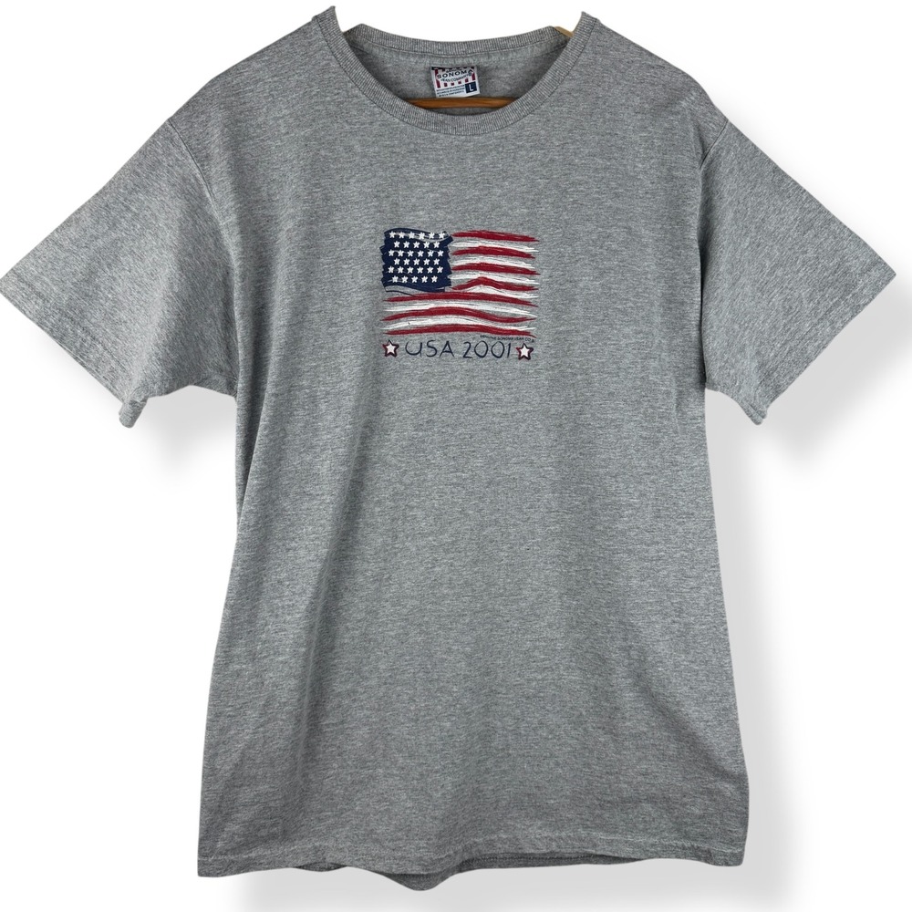 Y2K 2001 American Flag T Shirt Size Large Americana Patriotic VTG 2000s Unisex